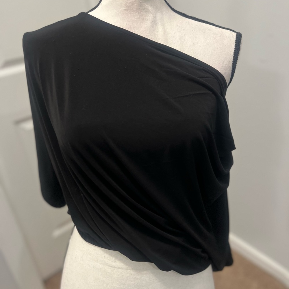 Ramy Brook One Shoulder Black Draped Top XS NWT